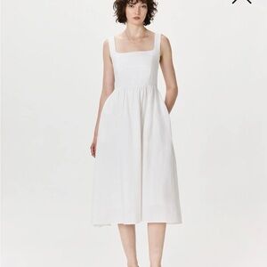 Quince White Linen Square-Neck Midi Dress